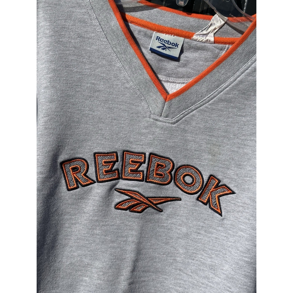 Vintage Women's Large Reebok sweater Gray & Orange V-Neck 100% Cotton - Picture 2 of 6
